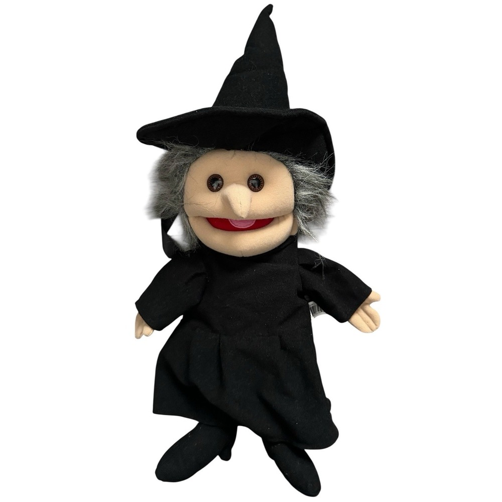 Sunny & Co Toys Vintage Witch Hand Puppet Plush Halloween Decoration Black Dress